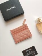 CC ZIPPED CARD HOLDER 11.5 PEACH GRAINED CALFSKIN GOLD ICON - Image 6