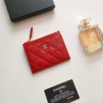 CC ZIPPED CARD HOLDER 11.5 RED GRAINED CALFSKIN GOLD ICON - Image 2