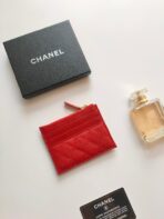 CC ZIPPED CARD HOLDER 11.5 RED GRAINED CALFSKIN GOLD ICON - Image 6
