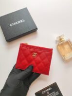 CC ZIPPED CARD HOLDER 11.5 RED GRAINED CALFSKIN GOLD ICON - Image 3