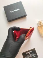 CC ZIPPED CARD HOLDER 11.5 RED GRAINED CALFSKIN GOLD ICON - Image 5