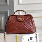 CC MEDIUM 23 BAG WITH HANDLE IN RED BROWN LAMBSKIN