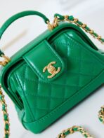 MINI TOP HANDLE BAG 13 IN GREEN OIL-WAX LAMBSKIN GOLD HARDWARE - Image 9