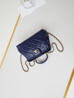 MEDIUM TOP HANDLE BAG 23 IN NAVY BLUE OIL-WAX LAMBSKIN GOLD HARDWARE - Image 3