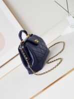 MEDIUM TOP HANDLE BAG 23 IN NAVY BLUE OIL-WAX LAMBSKIN GOLD HARDWARE - Image 6