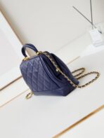 MEDIUM TOP HANDLE BAG 23 IN NAVY BLUE OIL-WAX LAMBSKIN GOLD HARDWARE - Image 9