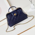 MEDIUM TOP HANDLE BAG 23 IN NAVY BLUE OIL-WAX LAMBSKIN GOLD HARDWARE - Image 2
