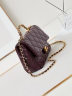 FLAP BAG WITH TOP HANDLE 25 IN WINE RED OIL-WAX LAMBSKIN GOLD HARDWARE - Image 5