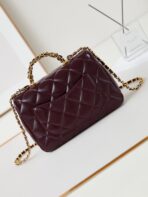 FLAP BAG WITH TOP HANDLE 25 IN WINE RED OIL-WAX LAMBSKIN GOLD HARDWARE - Image 8