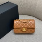 FLAP BAG 20CM CARAMEL LAMBSKIN GOLD HARDWARE - Image 3