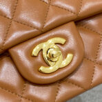 FLAP BAG 20CM CARAMEL LAMBSKIN GOLD HARDWARE - Image 5