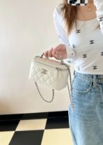 CC VANITY CASE 17 WHITE LAMBSKIN SILVER HARDWARE - Image 11