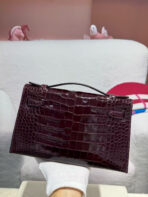 KELLY MINI 22 BORDEAUX RED CROCO-EMBOSSED GOLD BUCKLE - Image 3