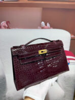 KELLY MINI 22 BORDEAUX RED CROCO-EMBOSSED GOLD BUCKLE - Image 4