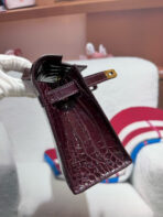 KELLY MINI 22 BORDEAUX RED CROCO-EMBOSSED GOLD BUCKLE - Image 7