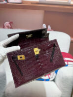KELLY MINI 22 BORDEAUX RED CROCO-EMBOSSED GOLD BUCKLE - Image 6