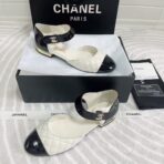 CC FLAT SANDAL IN WHITE MIX BLACK CALFSKIN - Image 4