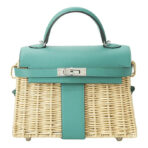KELLY 20CM JAUNE DE NAPLES SWIFT IN TURQUOISE  AND WICKER SILVER HARDWARE