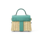 KELLY 20CM JAUNE DE NAPLES SWIFT IN TURQUOISE  AND WICKER SILVER HARDWARE - Image 3
