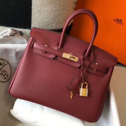 HERM Birkin 25cm Bag In Bordeaux   GHW