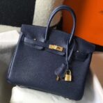 HERM Birkin 25cm Bag In Navy Blue   GHW
