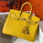 HERM Birkin 25cm Bag In Yellow   GHW