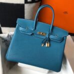 HERM Birkin 35cm Bag In Blue Jean   GHW