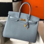 HERM Birkin 35cm Bag In Blue Lin   GHW