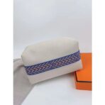 HERM Bride-a-Brac Large Case in Ecru Canvas with Blue Zigzag Motifs - Image 8