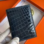 HERM MC Euclide Card Holder in Blue Colvert Shiny Alligator Leather