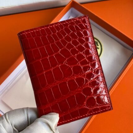 HERM MC Euclide Card Holder in Red Shiny Alligator Leather