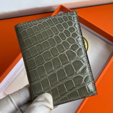 HERM MC Euclide Card Holder in Tourterelle Shiny Alligator Leather
