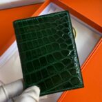 HERM MC Euclide Card Holder in Vert Emeraud Shiny Alligator Leather