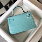 HERM Kelly Mini II Bag In Blue Atoll Embossed Crocodile - Image 2