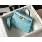 HERM Kelly Mini II Bag In Blue Atoll Embossed Crocodile - Image 4