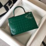 HERM Kelly Mini II Bag In Green Embossed Crocodile - Image 2