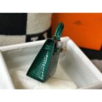 HERM Kelly Mini II Bag In Green Embossed Crocodile - Image 3