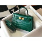 HERM Kelly Mini II Bag In Green Embossed Crocodile - Image 4