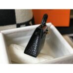 HERM Kelly Mini II Bag In Black Embossed Crocodile - Image 3