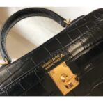 HERM Kelly Mini II Bag In Black Embossed Crocodile - Image 5