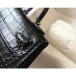 HERM Kelly Mini II Bag In Black Embossed Crocodile - Image 7