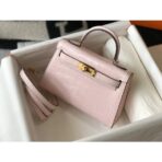 HERM Kelly Mini II Bag In Rose Dragee Embossed Crocodile - Image 4