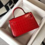 HERM Kelly Mini II Bag In Red Embossed Crocodile - Image 2