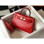 HERM Kelly Mini II Bag In Red Embossed Crocodile - Image 4