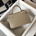 HERM Kelly Mini II Bag In Taupe Embossed Crocodile - Image 2