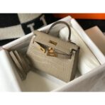 HERM Kelly Mini II Bag In Taupe Embossed Crocodile - Image 5