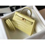 HERM Kelly Mini II Bag In Jaune Poussin Embossed Crocodile - Image 4