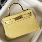 HERM Kelly Mini II Bag In Jaune Poussin Embossed Crocodile