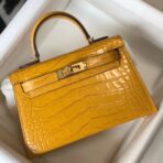 HERM Kelly Mini II Bag In Yellow Embossed crocodile