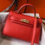 HERM Kelly Mini II Bag In Rouge Casaque   GHW